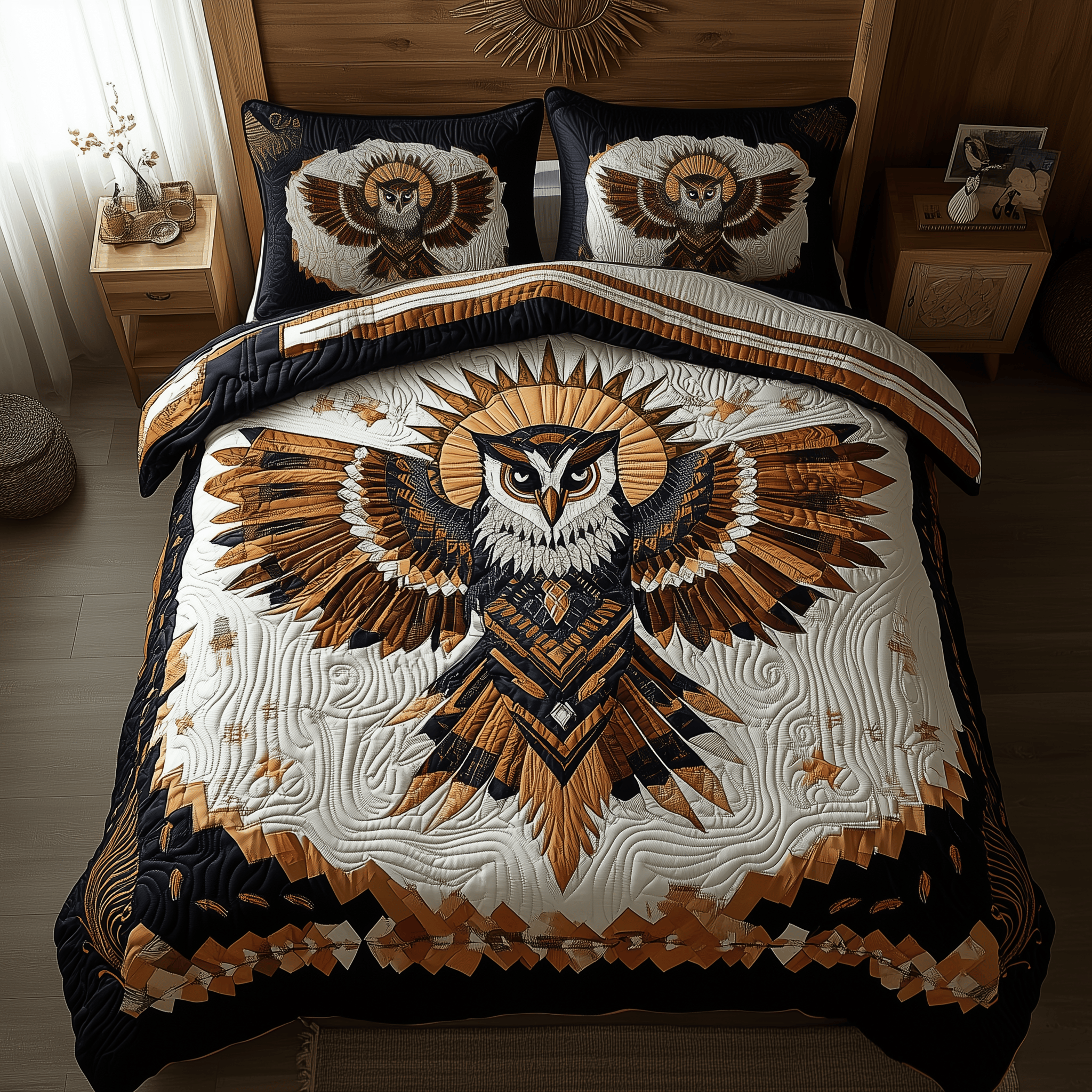 Native Owl Spirit Quilted Bedding Set Best Mothers Day Duvet Cover Set Owl Gifts For Her