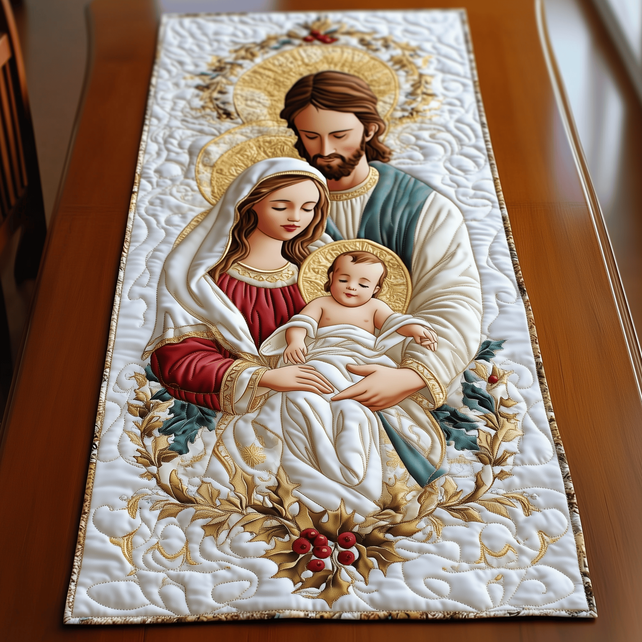 Nativity Blessing Quilted Table Runner Celebrate Christmas with Reverence