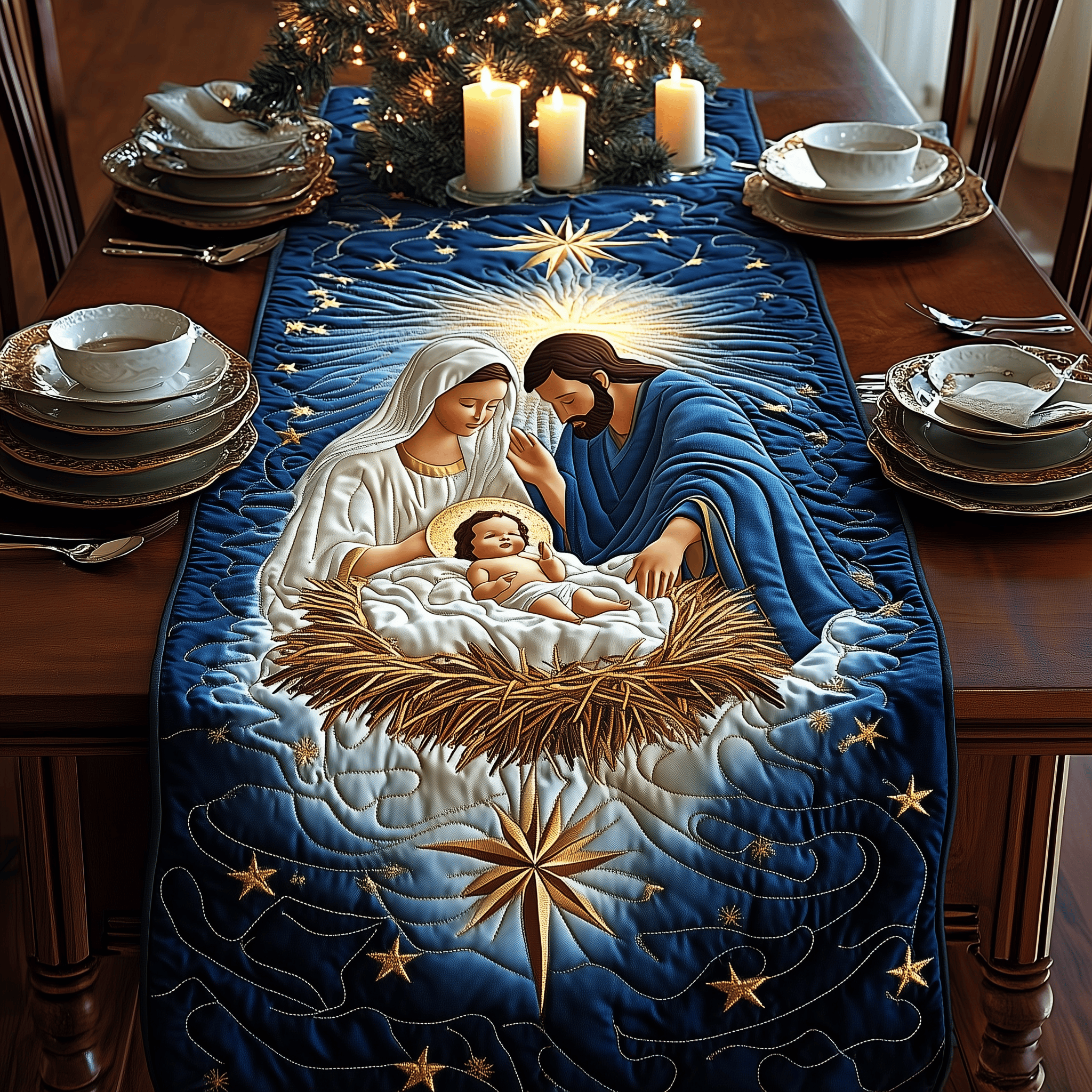 Nativity Scene Quilted Table Runner A Beautiful Celebration of Faith