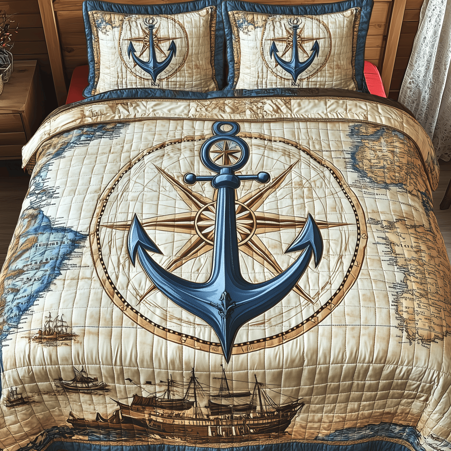 Nautical Anchor Quilted Bedding Set Bedroom Decor Gifts For Boyfriend Birthday Gifts For BFF
