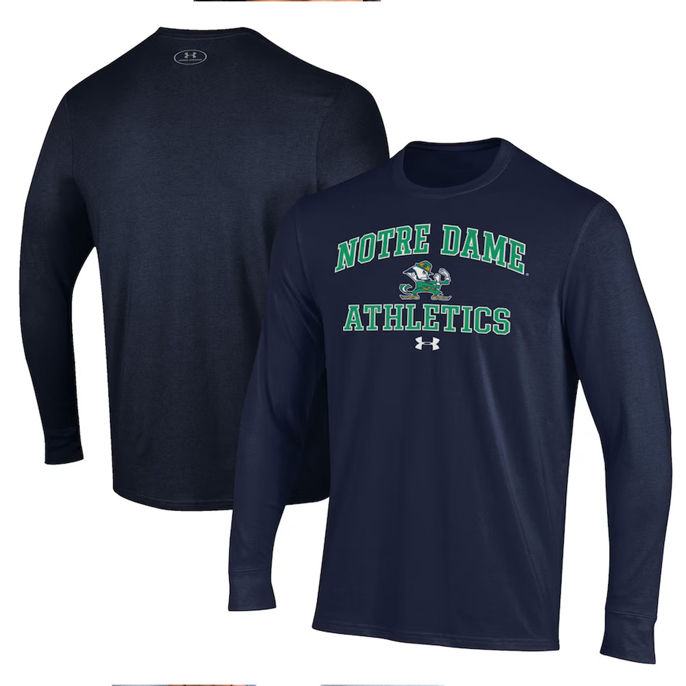 Navy Notre Dame Fighting Irish Athletics Performance Long Sleeve Shirt Football Themed Gifts