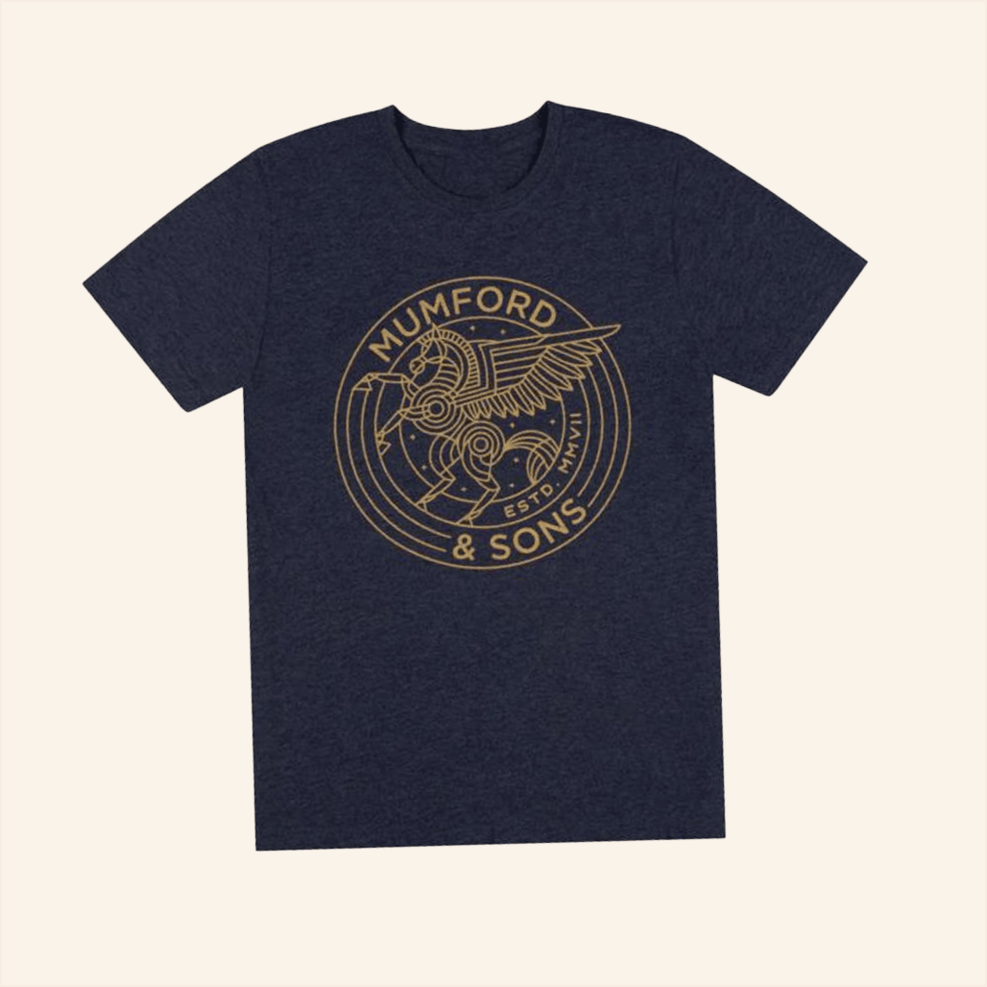 Navy Pegasus Print T-Shirt Mumford And Sons Merch Birthday Gifts For Brother Best Friend Gifts