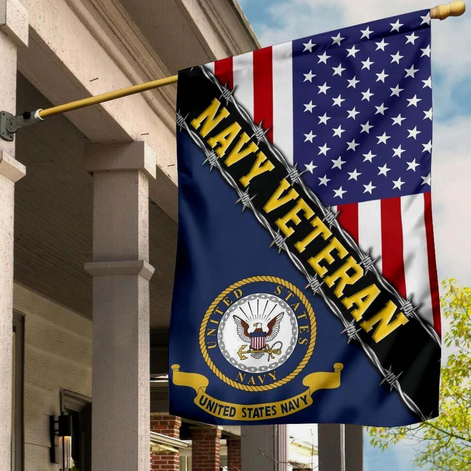 Navy Veteran Flag With American Flag Navy Logo Proud Veteran Patriotic Flag Gifts For BFF