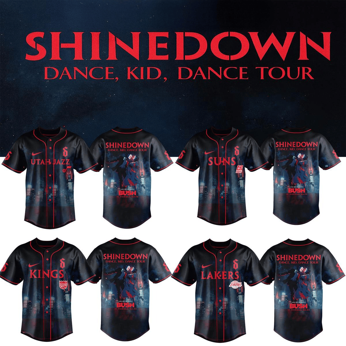 NBA All Teams X Shinedown Dance 2c Kid2c Dance Tour 2025 Jersey NBA Merch Gifts For Fans