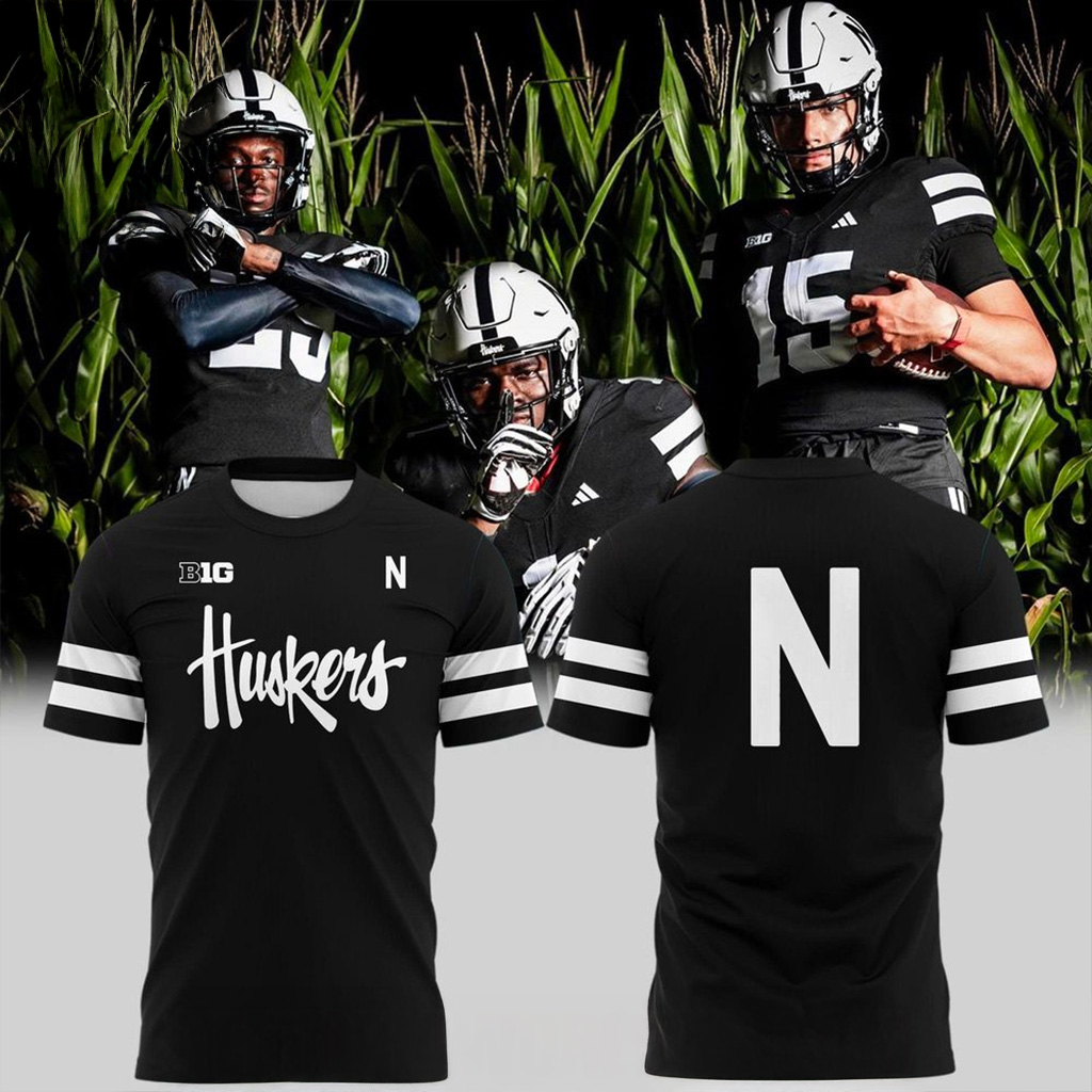 Nebraska Cornhuskers New Alternate Dark Mode Helmet Logo In Black T-Shirt Cornhuskers Merch