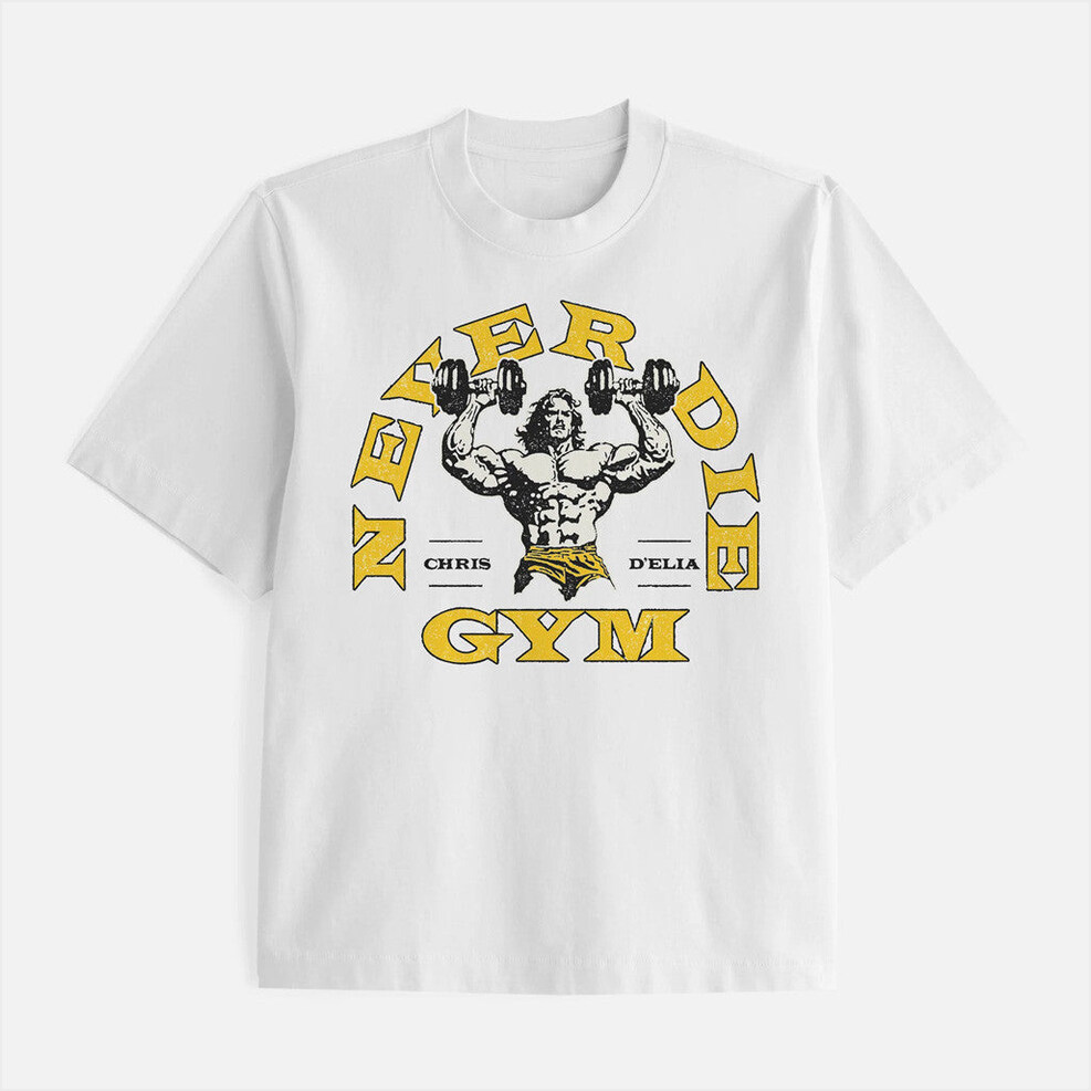 Never Die Gym White T-Shirt Chrisdelia Merch Birthday Present For Husband BFF Gifts Ideas
