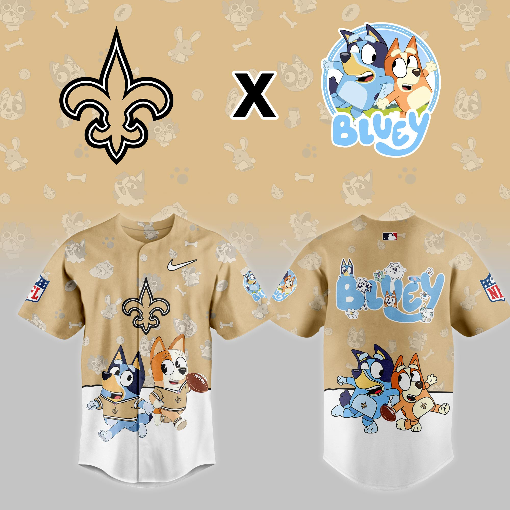 New Orleans Saints Nfl X Bluey Night Baseball Jersey For Fans