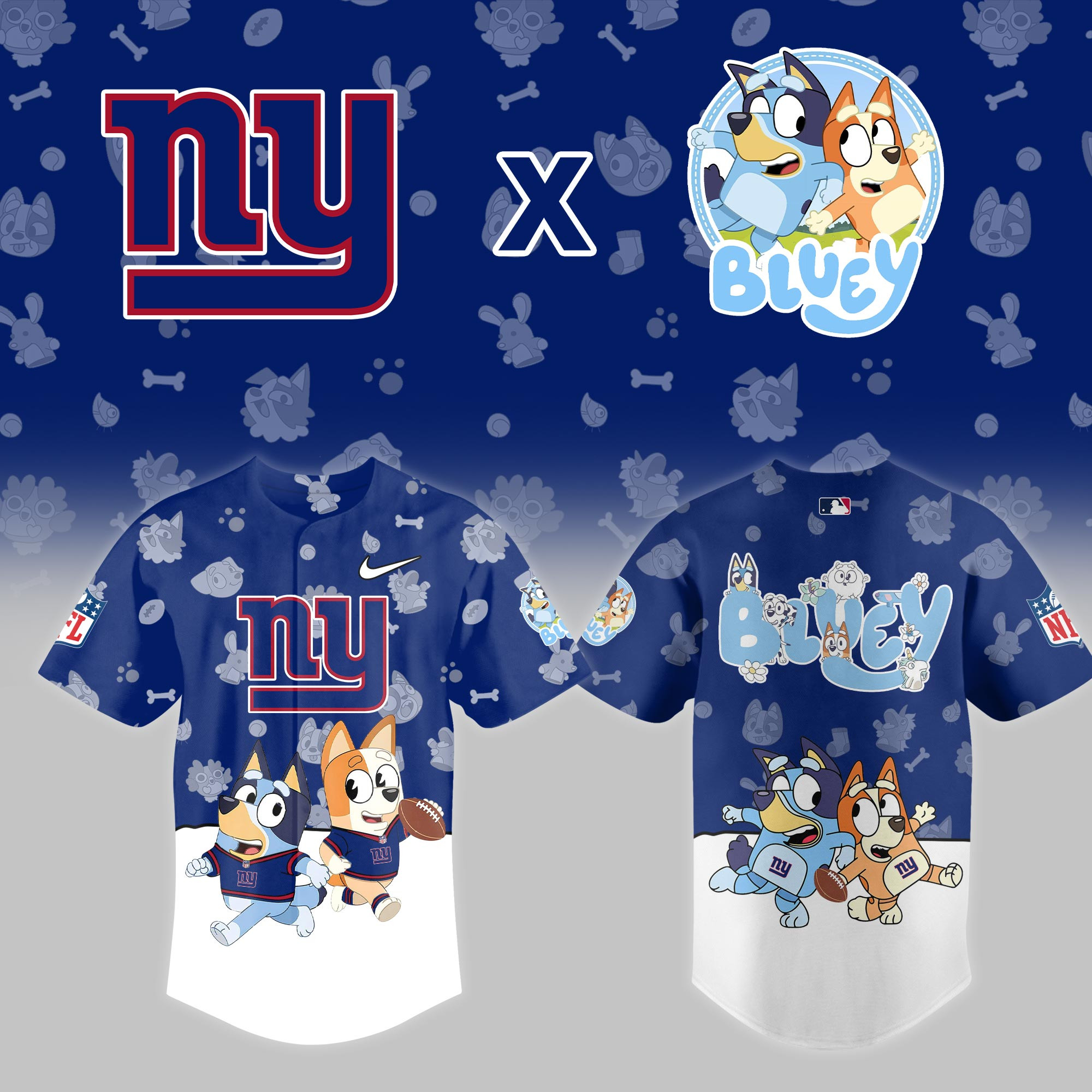 New York Giants Nfl X Bluey Night Baseball Jersey For Fans