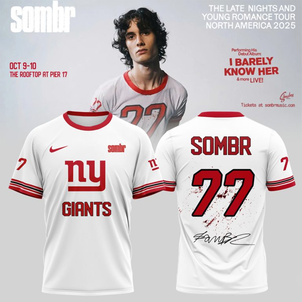 New York Giants X Sombr The Late Nights Young Romance Tour T-Shirt Giants Merch Fan Gifts