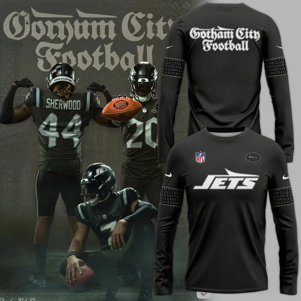 New York Jets Gotham City Football Uniforms 2025 Long Sleeve Shirt Jets Merch Fan Gifts