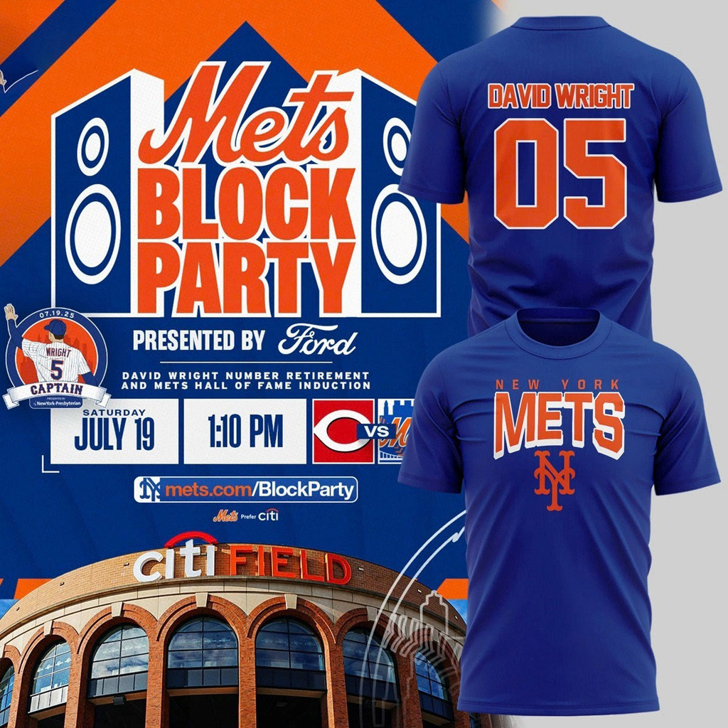 New York Mets Block Party David Wright T-Shirt Mets Merch Gifts For Baseball Fans