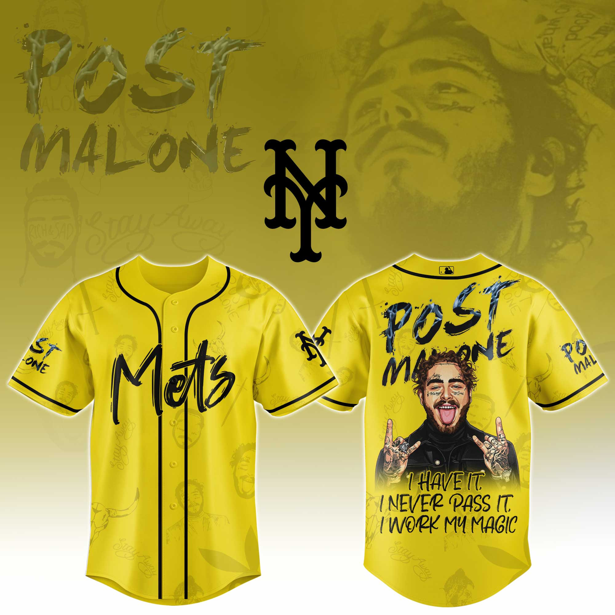 New York Mets Mlb X Post Malone Tour Baseball Jersey For Fans