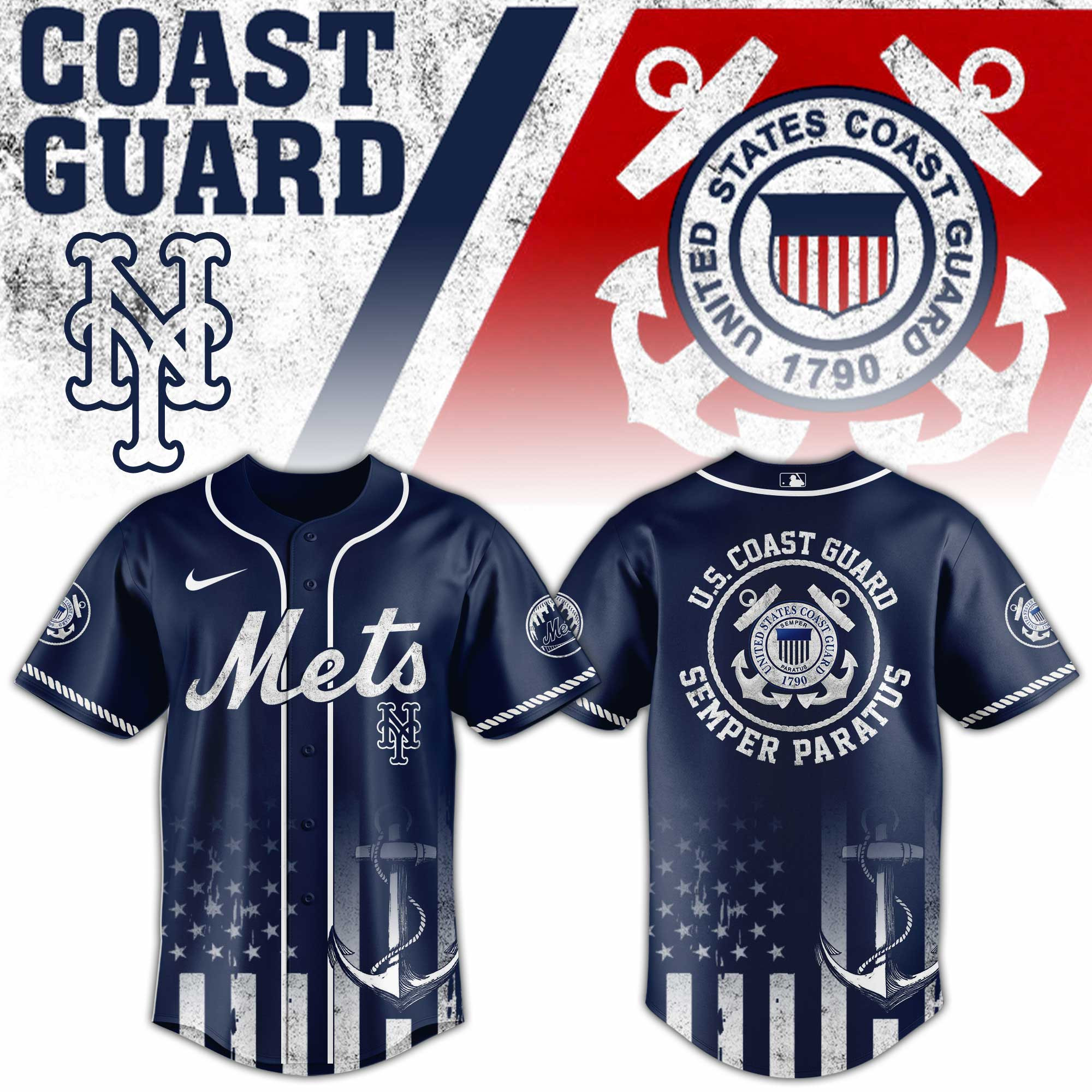 New York Mets Mlb X Us Coast Guard Baseball Jersey For Fans