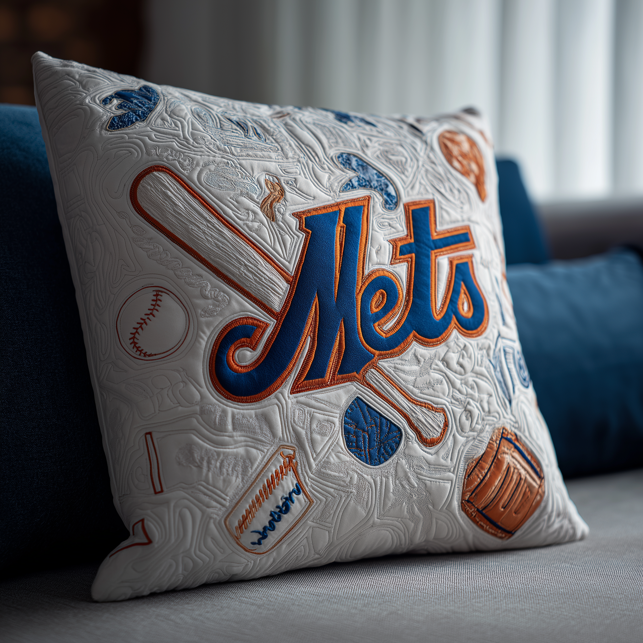 New York Mets Quilted Pillow Case Baseball Cushion Cover Fan Gift Merch
