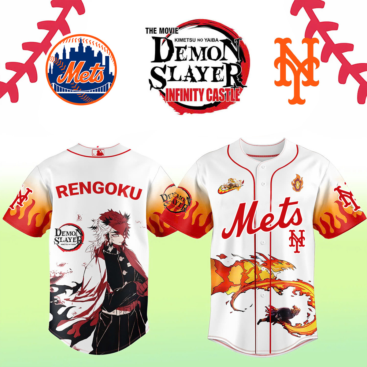 New York Mets x Demon Slayer Rengoku Jersey 2025 Gift Ideas For Baseball Fans