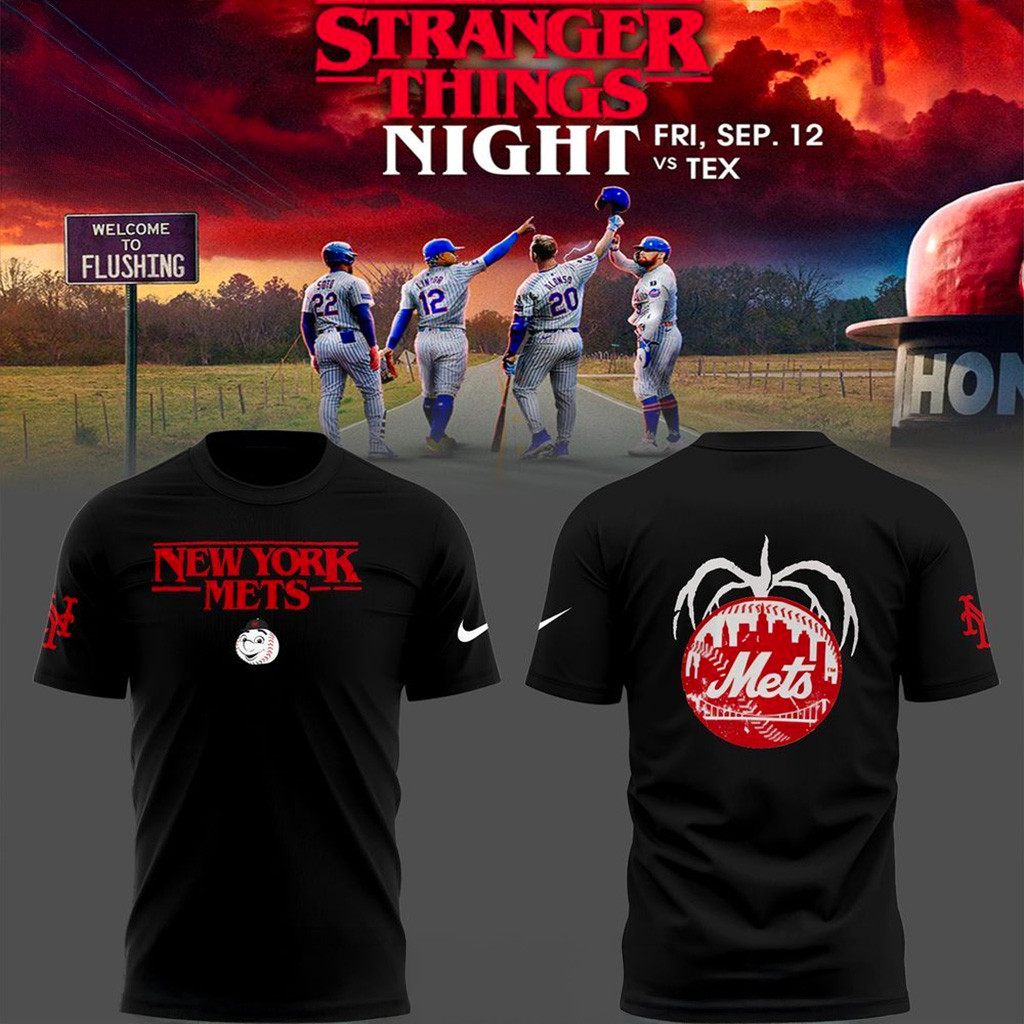 New York Mets X Stranger Things Night 25 Black T-Shirt New York Mets Merch Gifts For Him