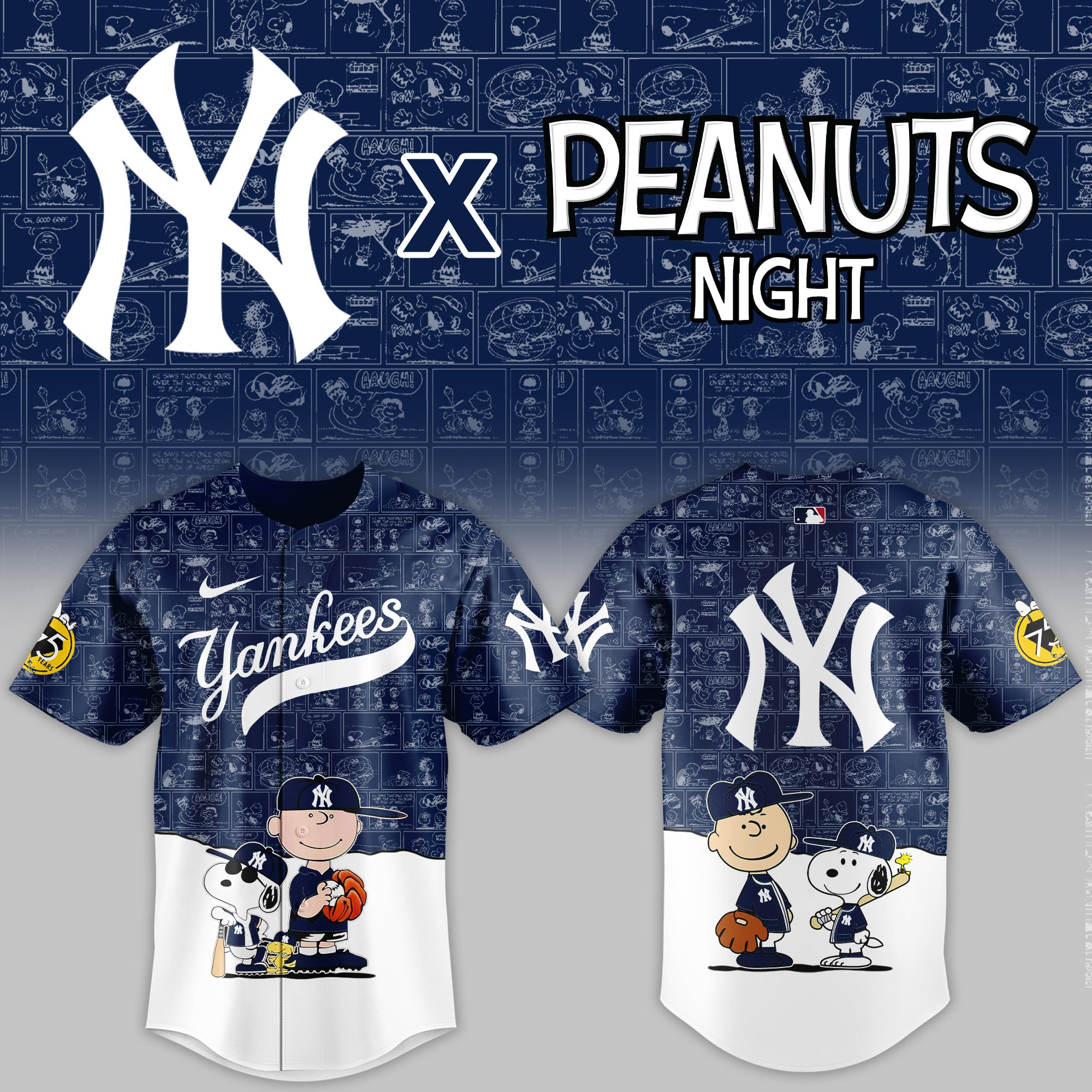 New York Yankees Mlb X Peanuts Night Baseball Jersey For Fan