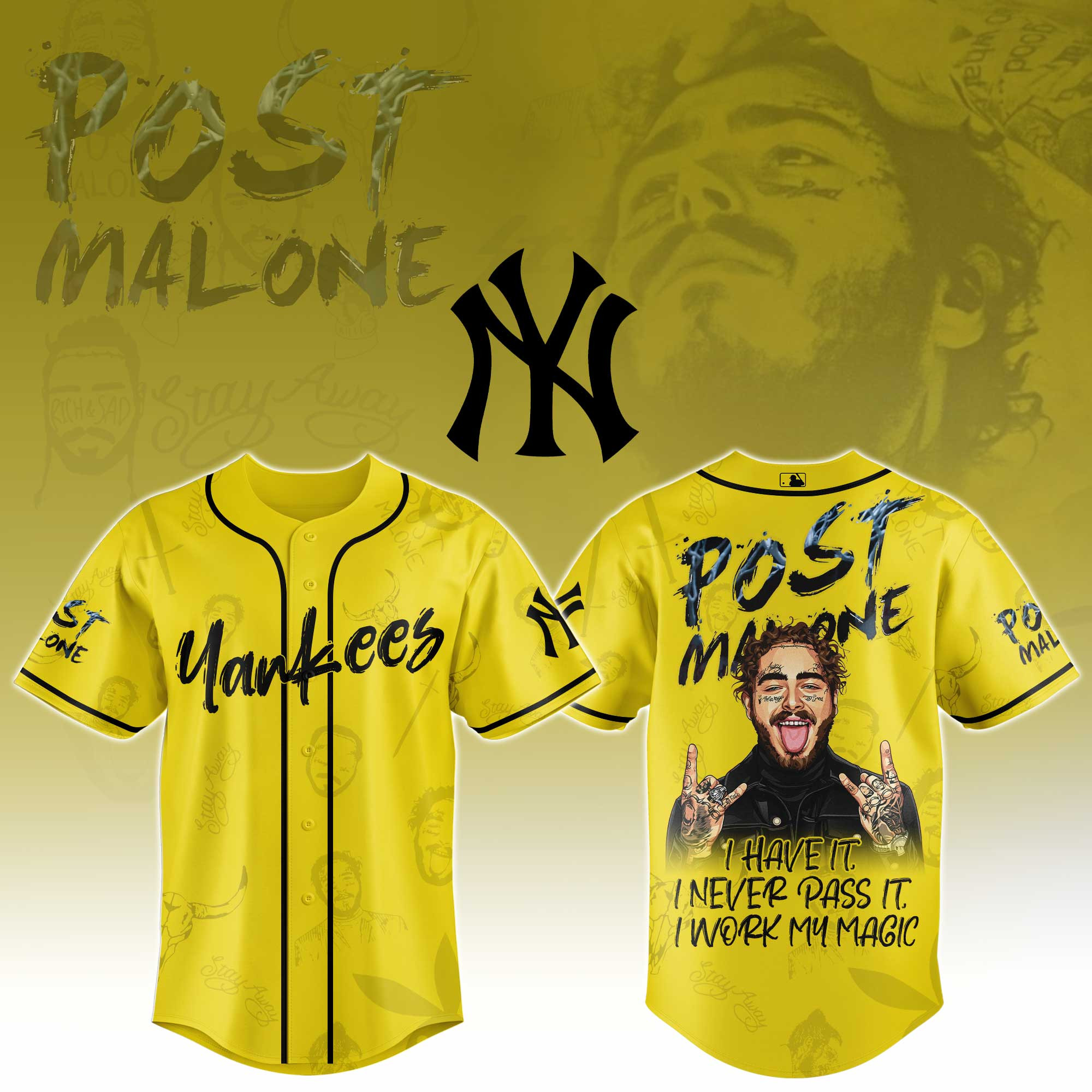 New York Yankees Mlb X Post Malone Tour Baseball Jersey For Fans