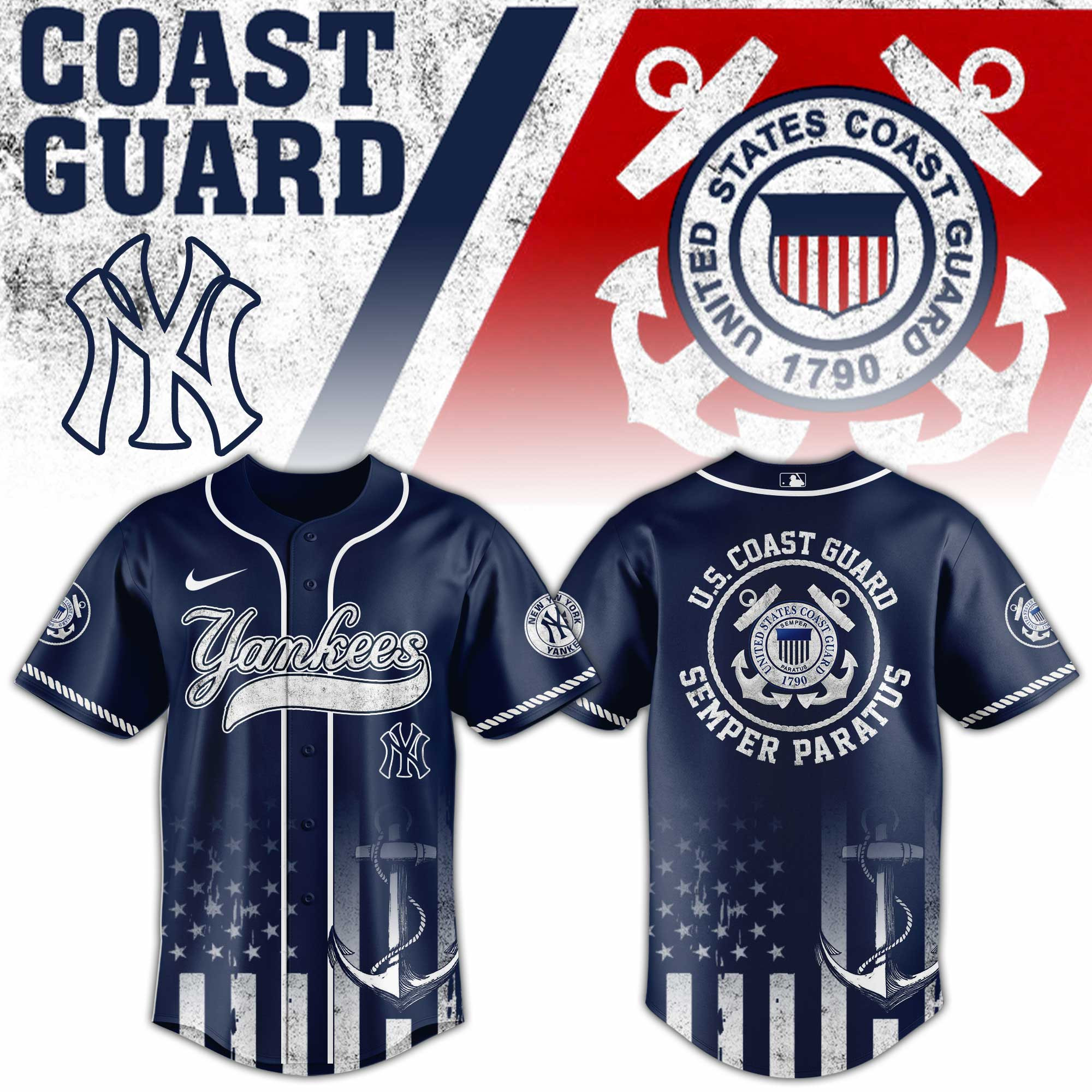 New York Yankees Mlb X Us Coast Guard Baseball Jersey For Fans