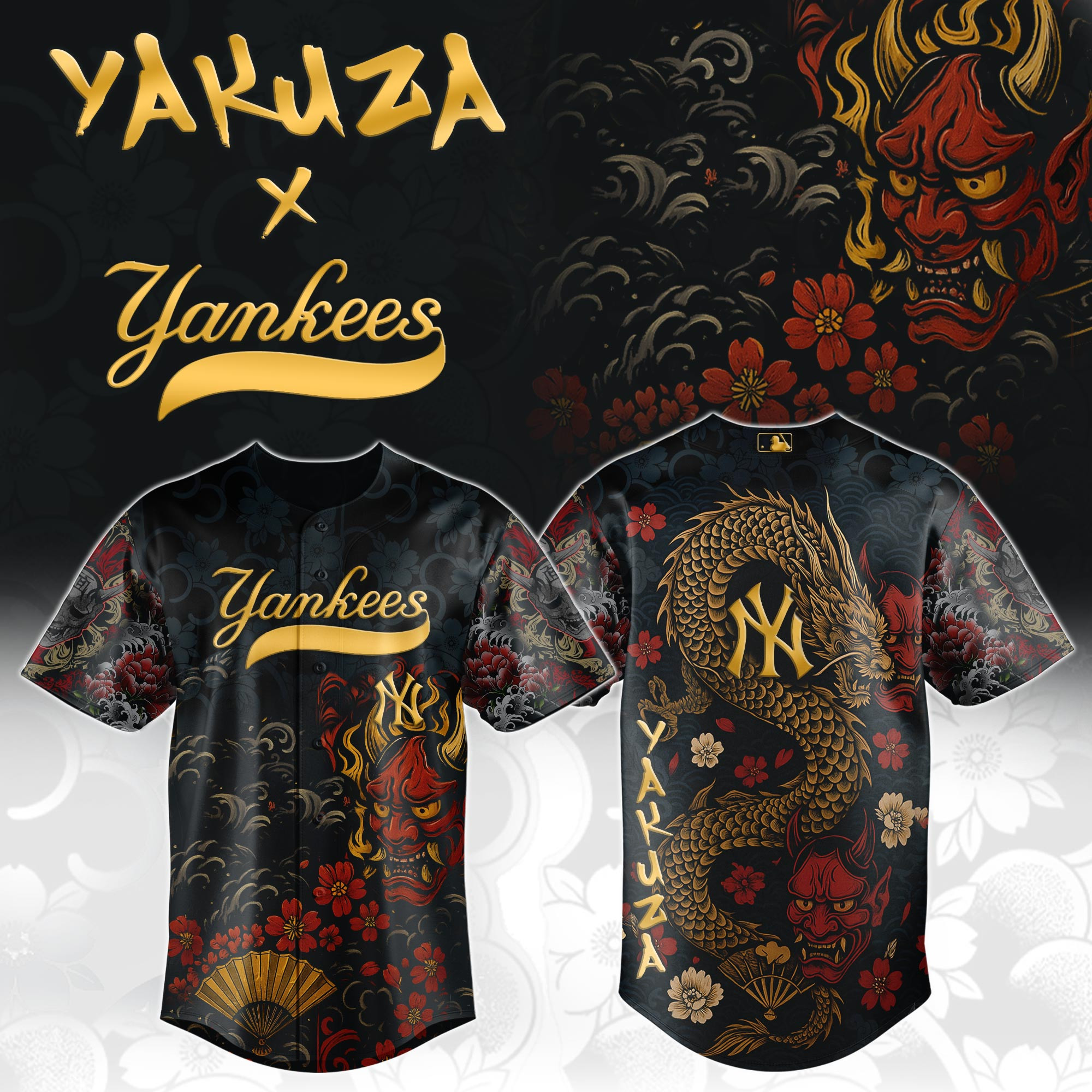 New York Yankees Mlb X Yakuza Dragon Oni Baseball Jersey For Fans
