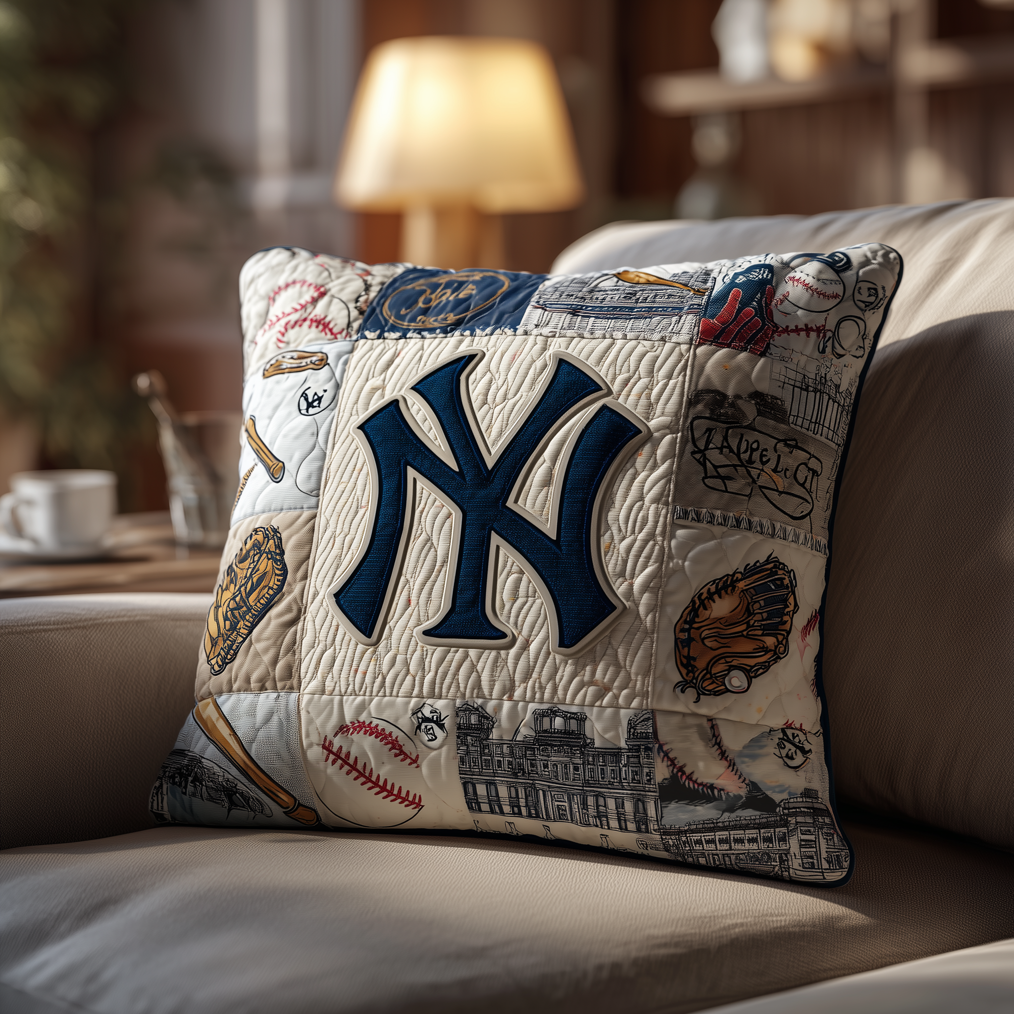 New York Yankees Pillow Case Quilted Baseball Cushion Cover Fan Merch Gift