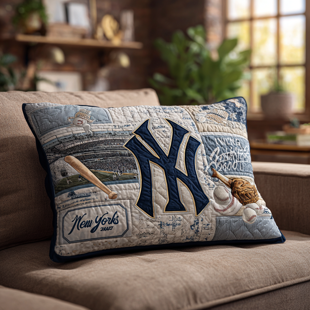 New York Yankees Quilted Pillow Case Handmade Cushion Cover Sports Fan Gift