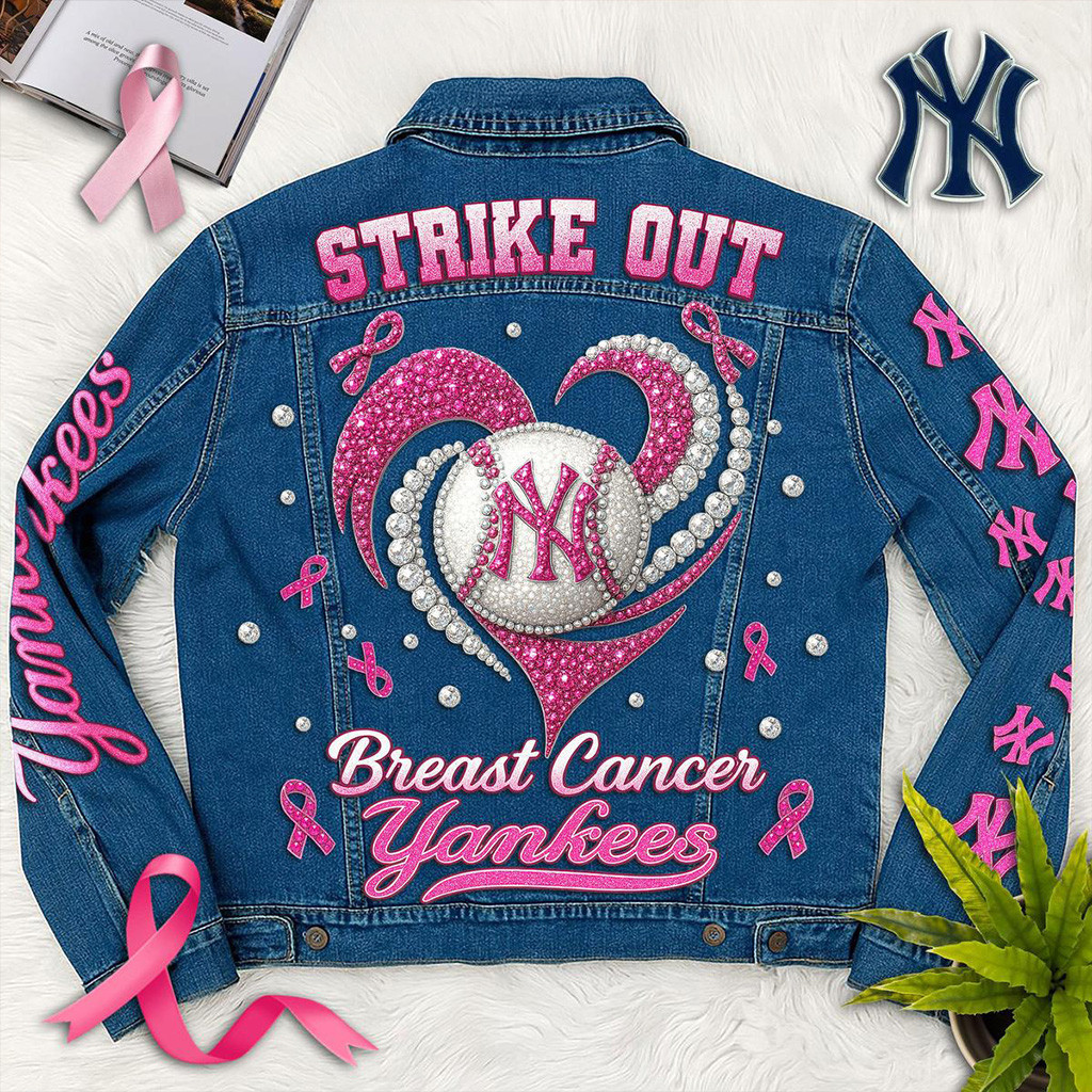 New York Yankees Strike Out Breast Cancer Denim Yankees Merch Christmas Gifts For Mom