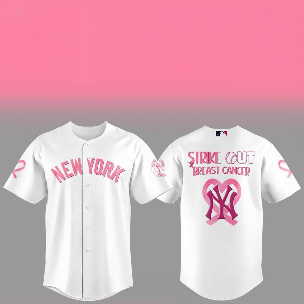 New York Yankees Strike Out Cancer Special Baseball Jersey New York Yankees Merch Gifts For Him