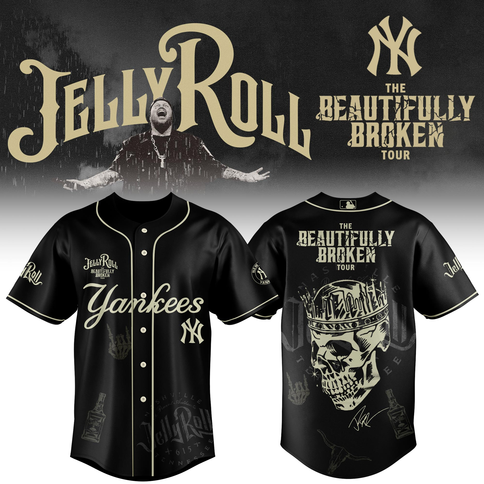 New York Yankees X Jelly Roll Baseball Jersey 2025 Gift For Jelly Roll Fans