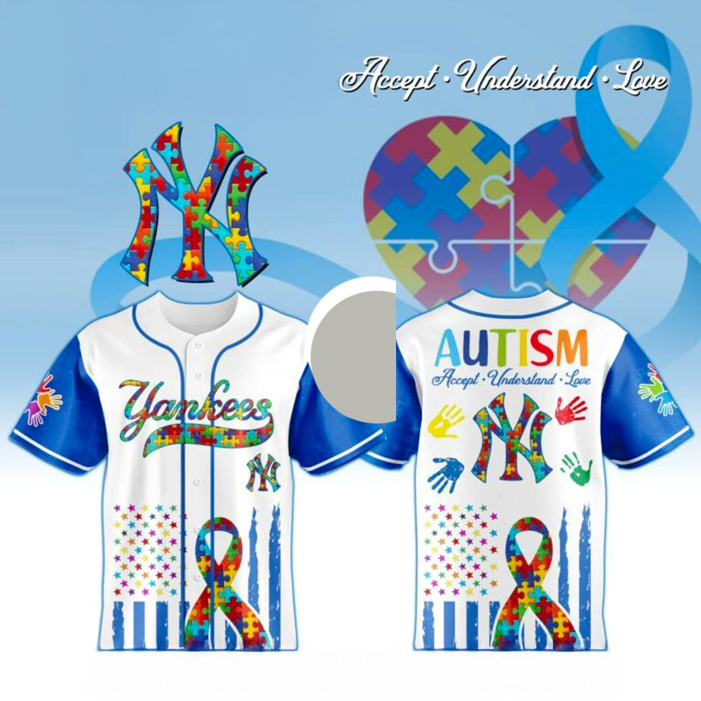 New York Yankees X Special Autism Awareness Month 3D Baseball Jersey Yankees Merch Him Gifts