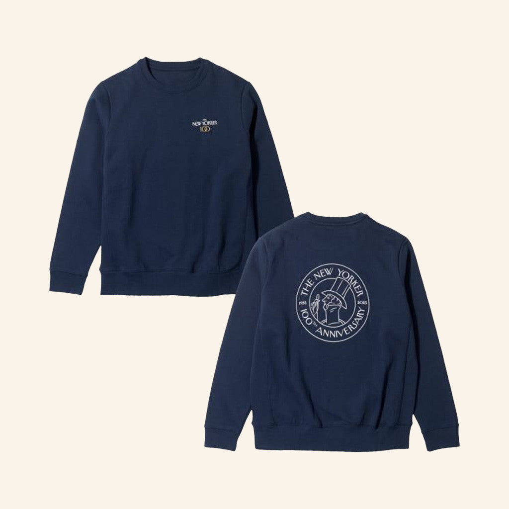New Yorker Merch The 100Th Anniversary Crewneck Sweatshirt Navy Gifts For Him