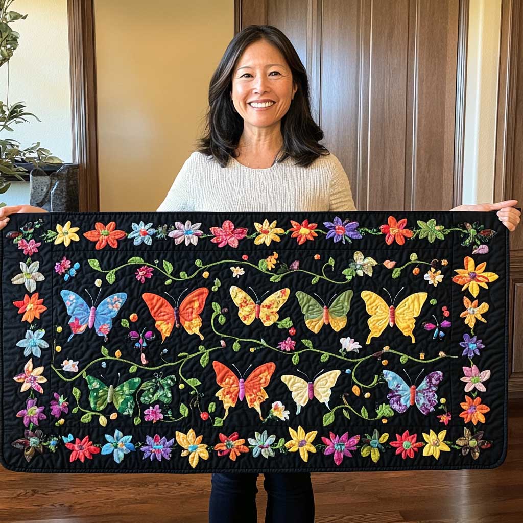 Night Butterfly Feast Quilted Table Runner Dining Decorations Gifts For Butterfly Lovers For Women