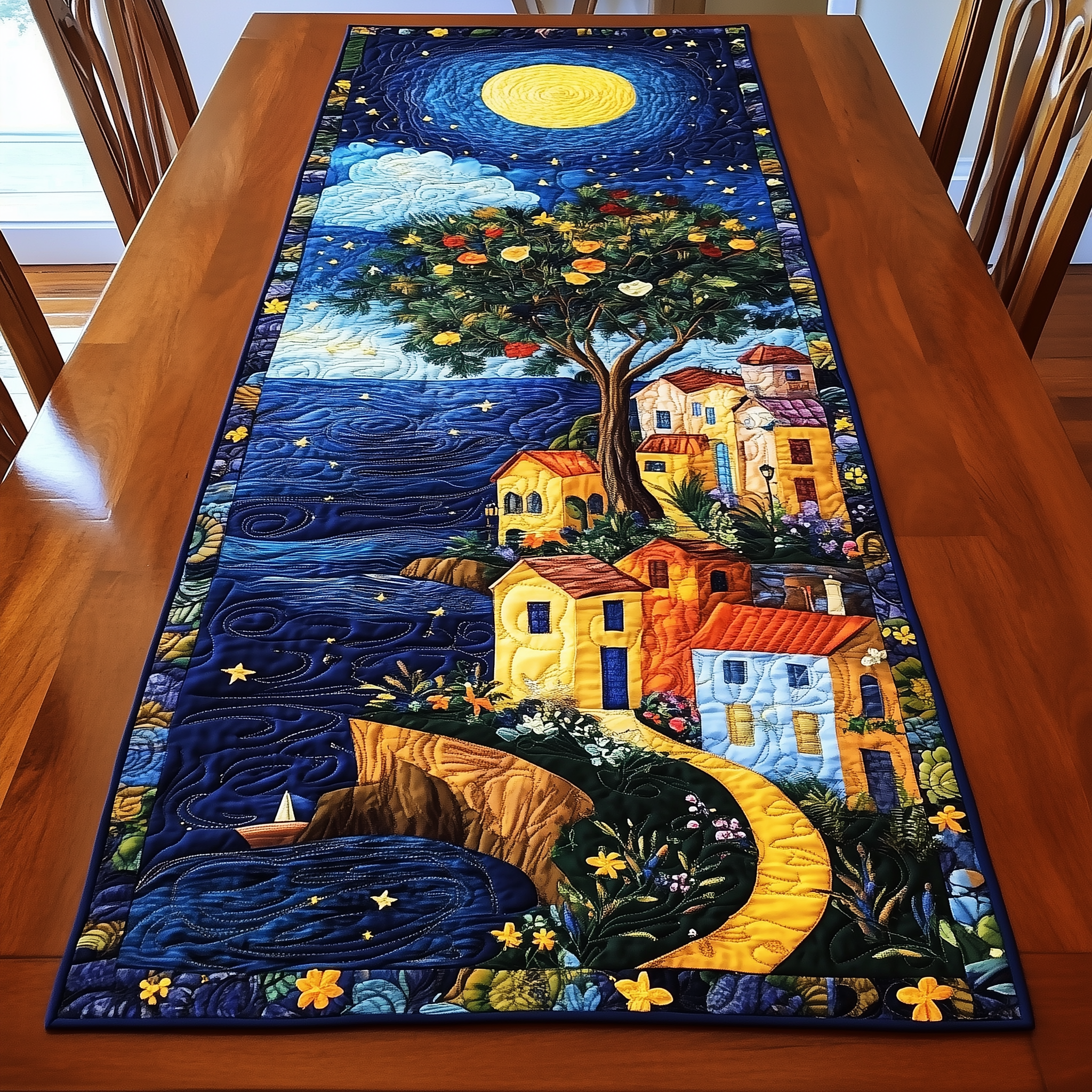 Night City Quilted Table Runner Celebrate the Energy of the City with a Nighttime Skyline Quilt