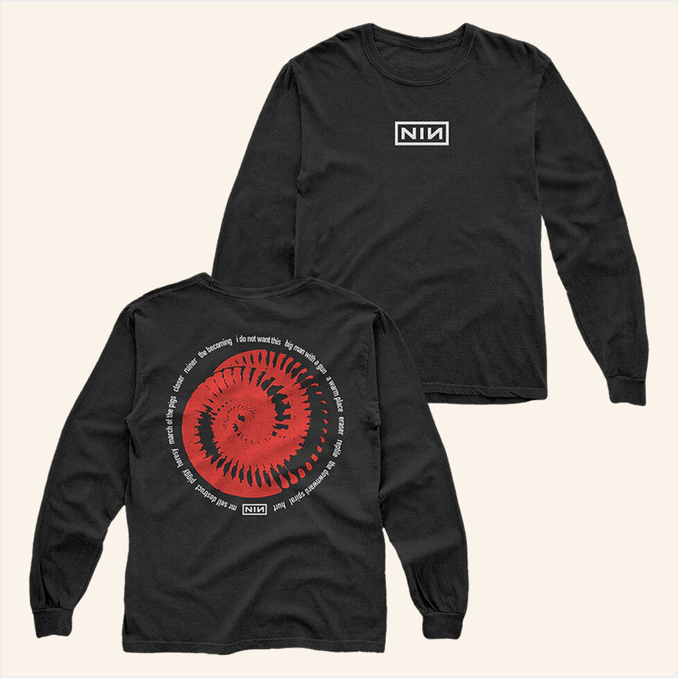NIN Red Spiral Long Sleeve T-Shirt NIN Peel It Back Tour Merch Nine Inch Nails Merch
