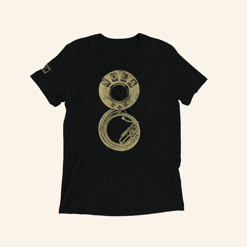 Nola Republic Tshirt co Merch Black And Gold City Edition Nola Tuba T-Shirt Him Birthday Gifts