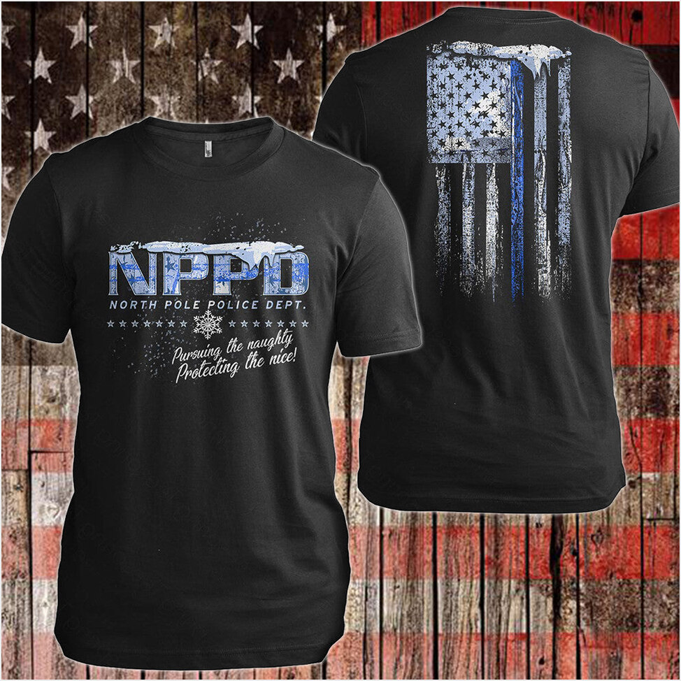 North Pole Police Department Shirt Thin Blue Line Christmas T-Shirt Ideas Gifts For Cops