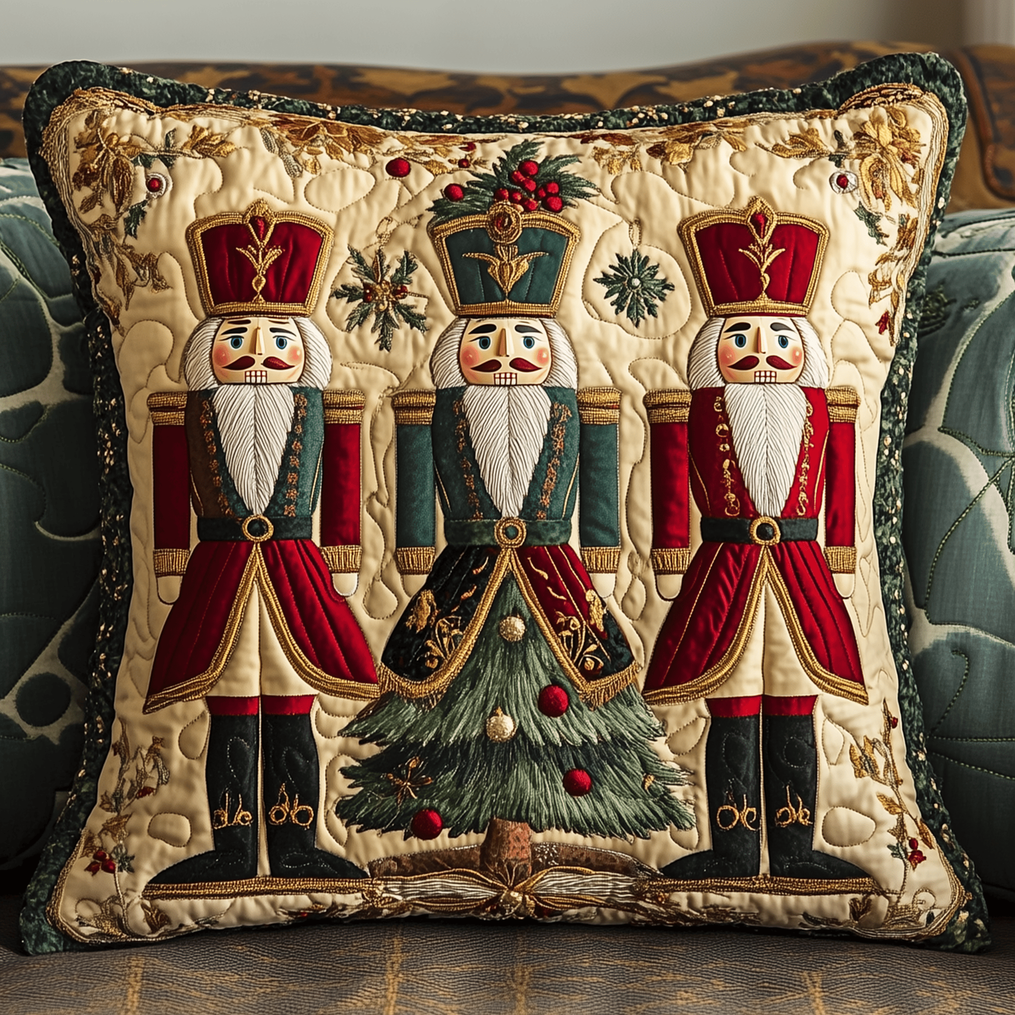 Nutcracker Quilted Pillow Case Square Pillow Case Novelty Christmas Nutcracker Themed Gifts