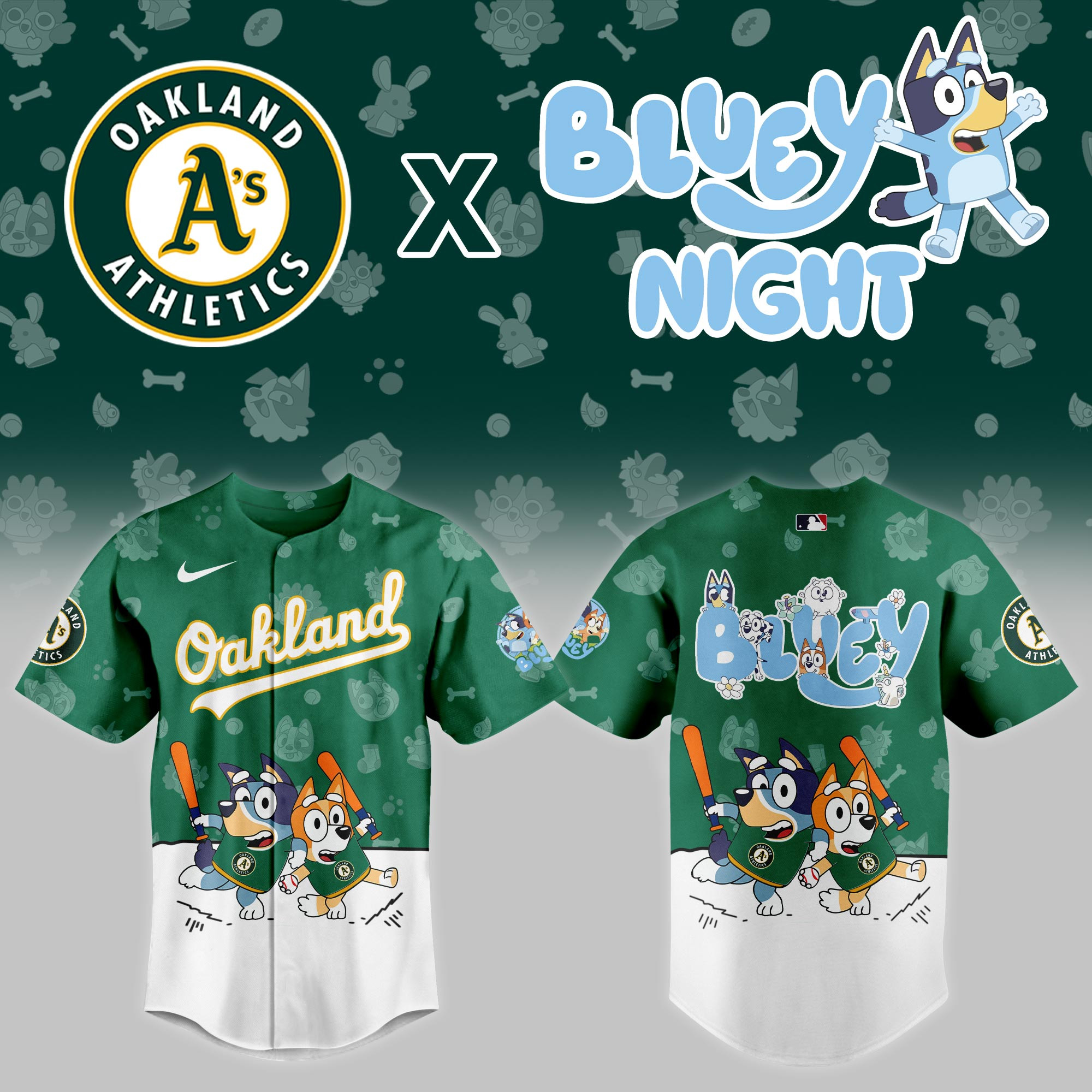 Oakland Athletics Mlb X Bluey Night Baseball Jersey For Fan