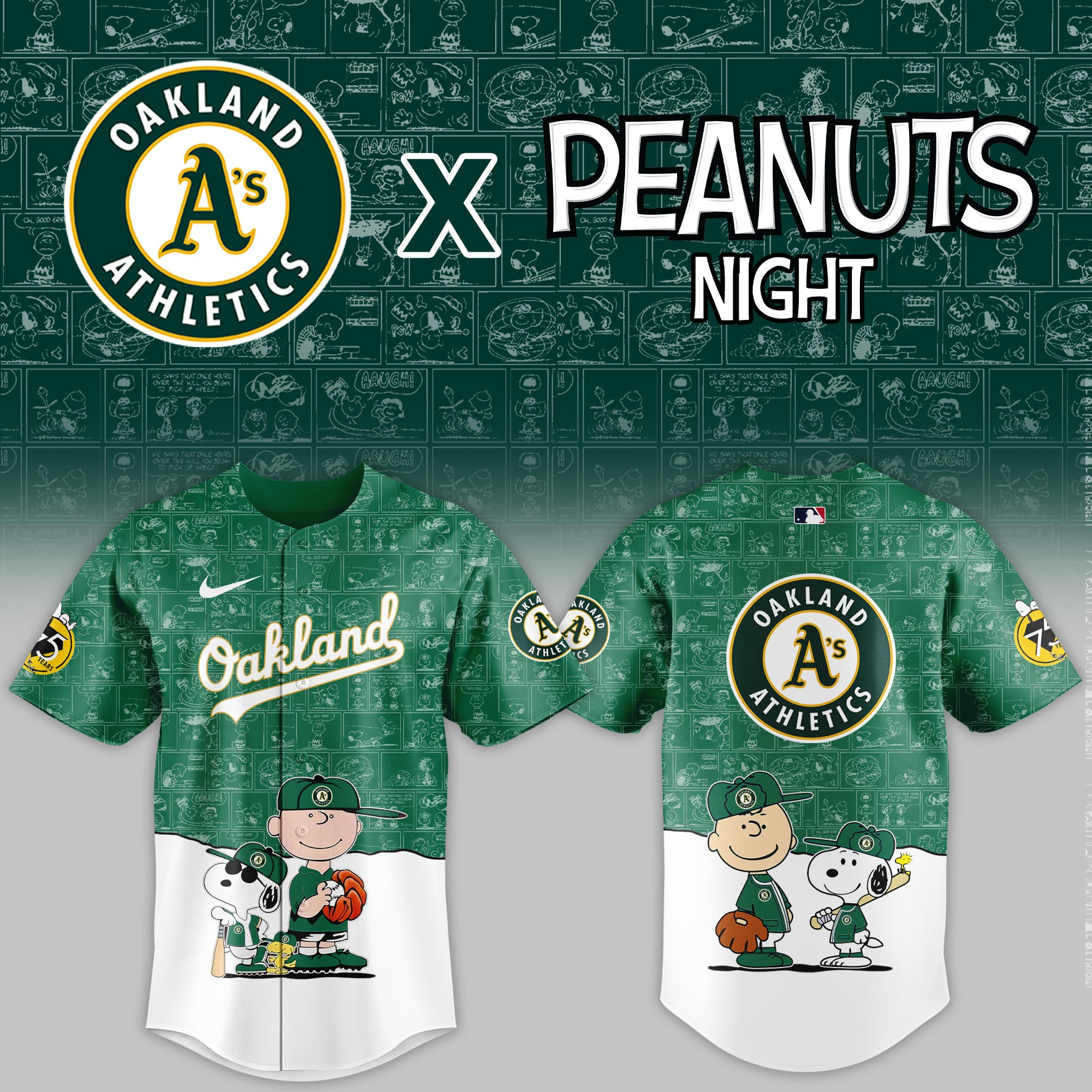 Oakland Athletics Mlb X Peanuts Night Baseball Jersey For Fan