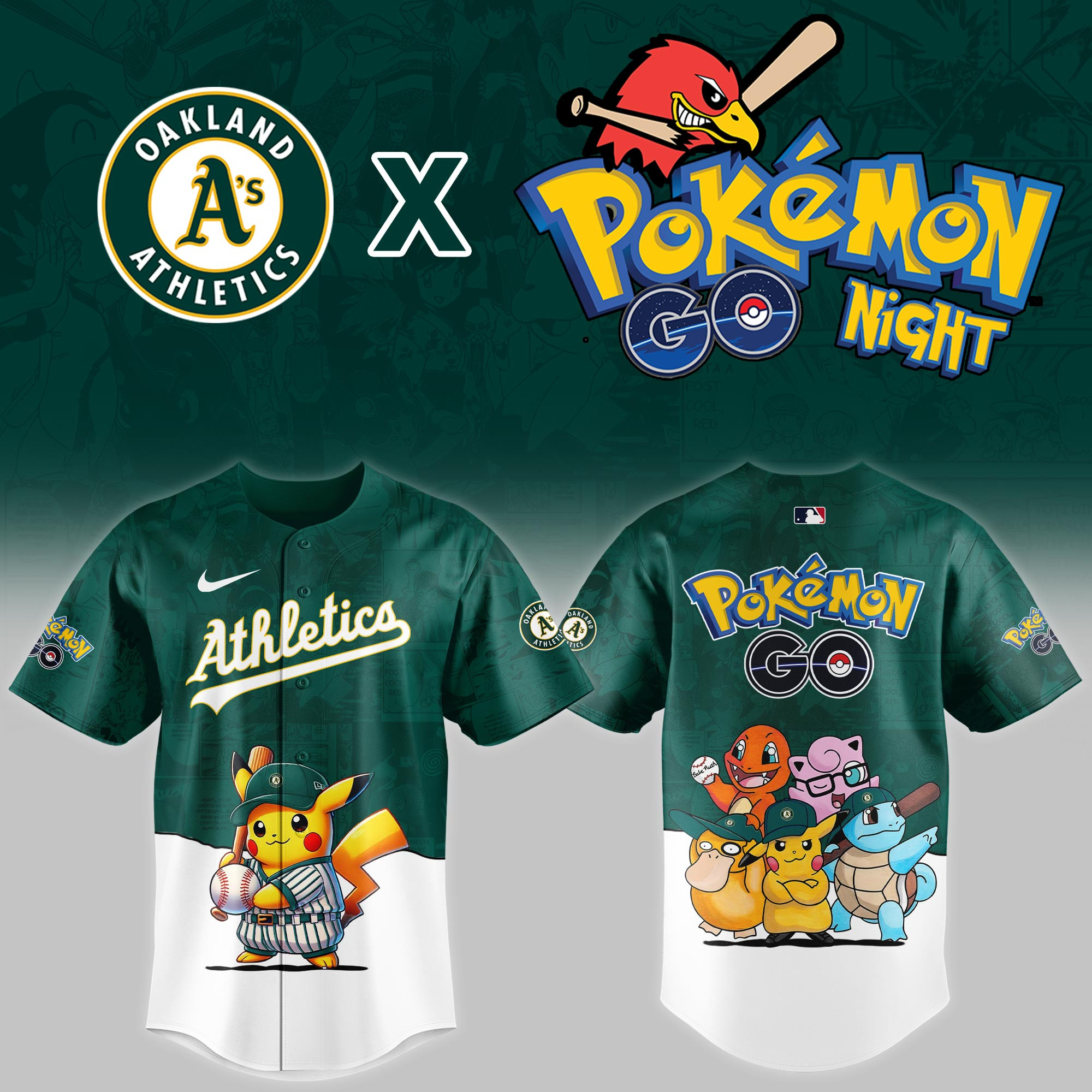 Oakland Athletics Mlb X Pokemon Go Night Baseball Jersey For Fan