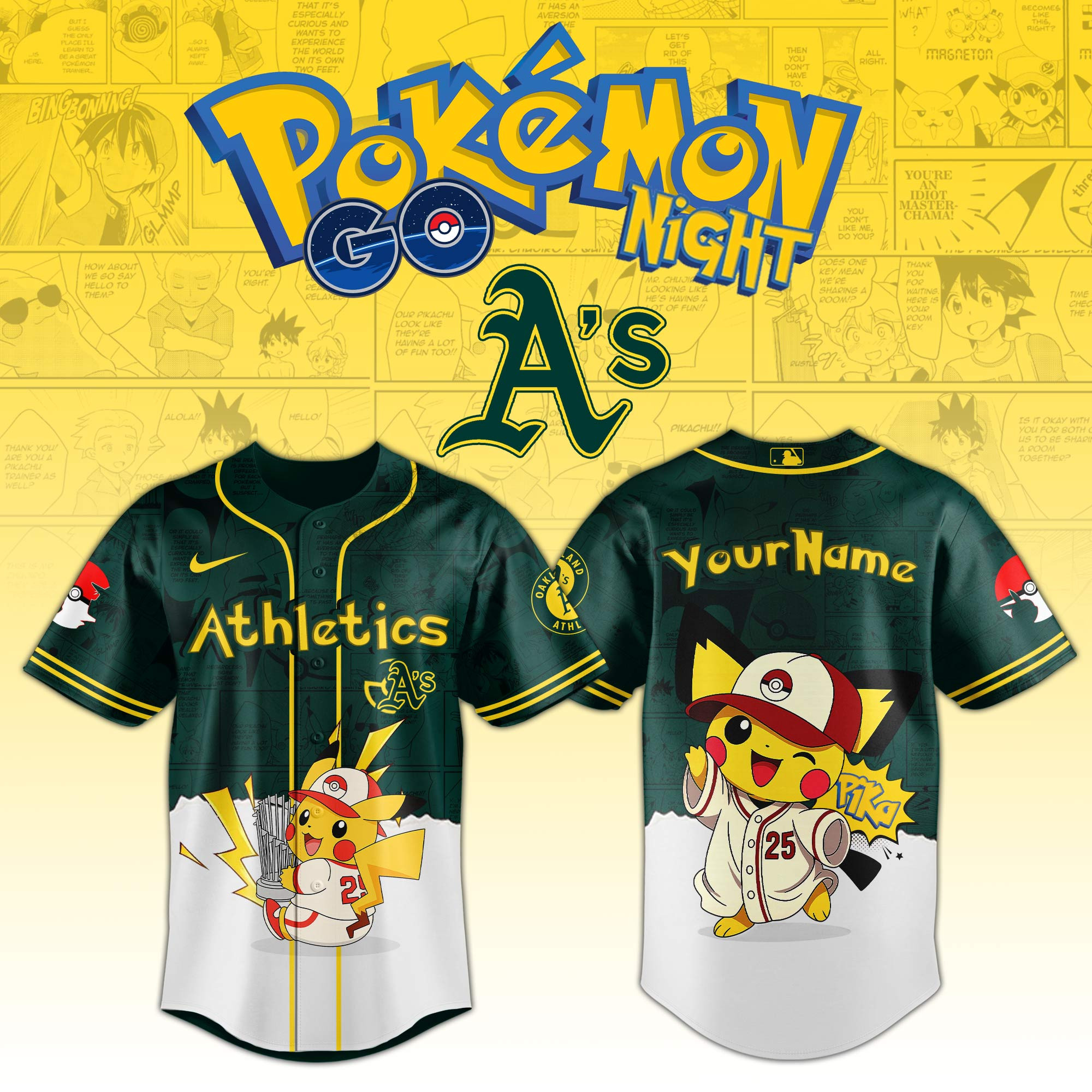 Oakland Athletics Mlb X Pokemon Go Night Personalized Baseball Jersey For Fans