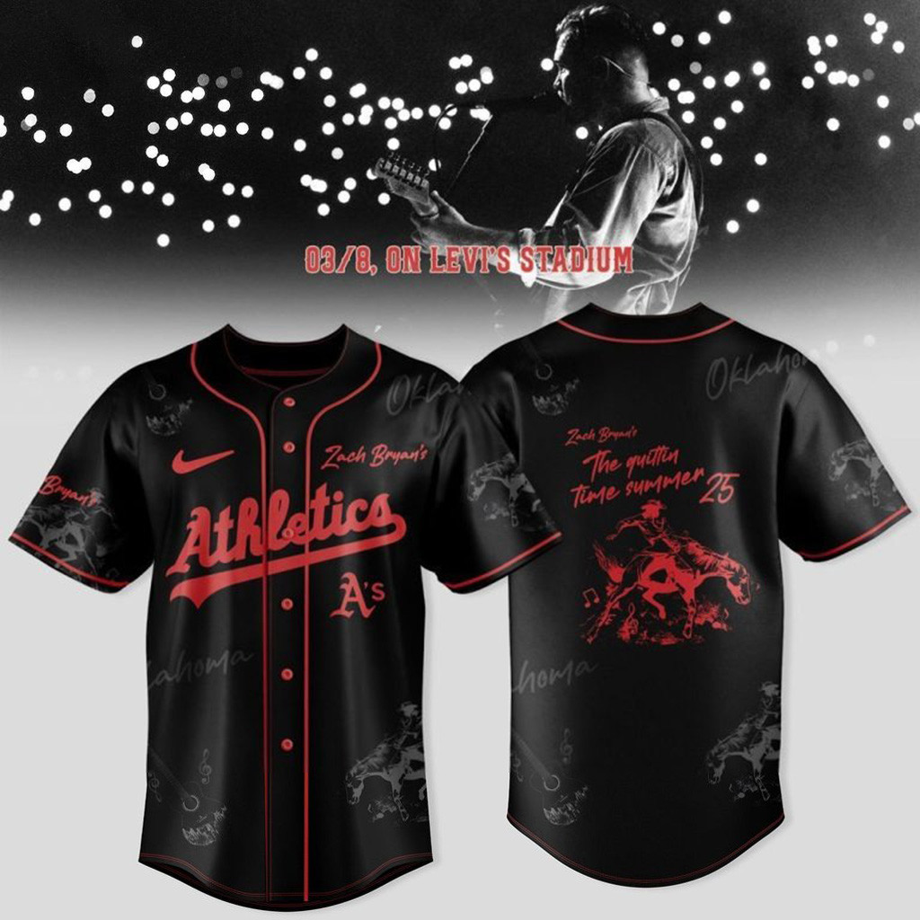 Oakland Athletics x Zach Bryan The Quittin Time Tour 2025 Baseball Jersey Athletics Merch