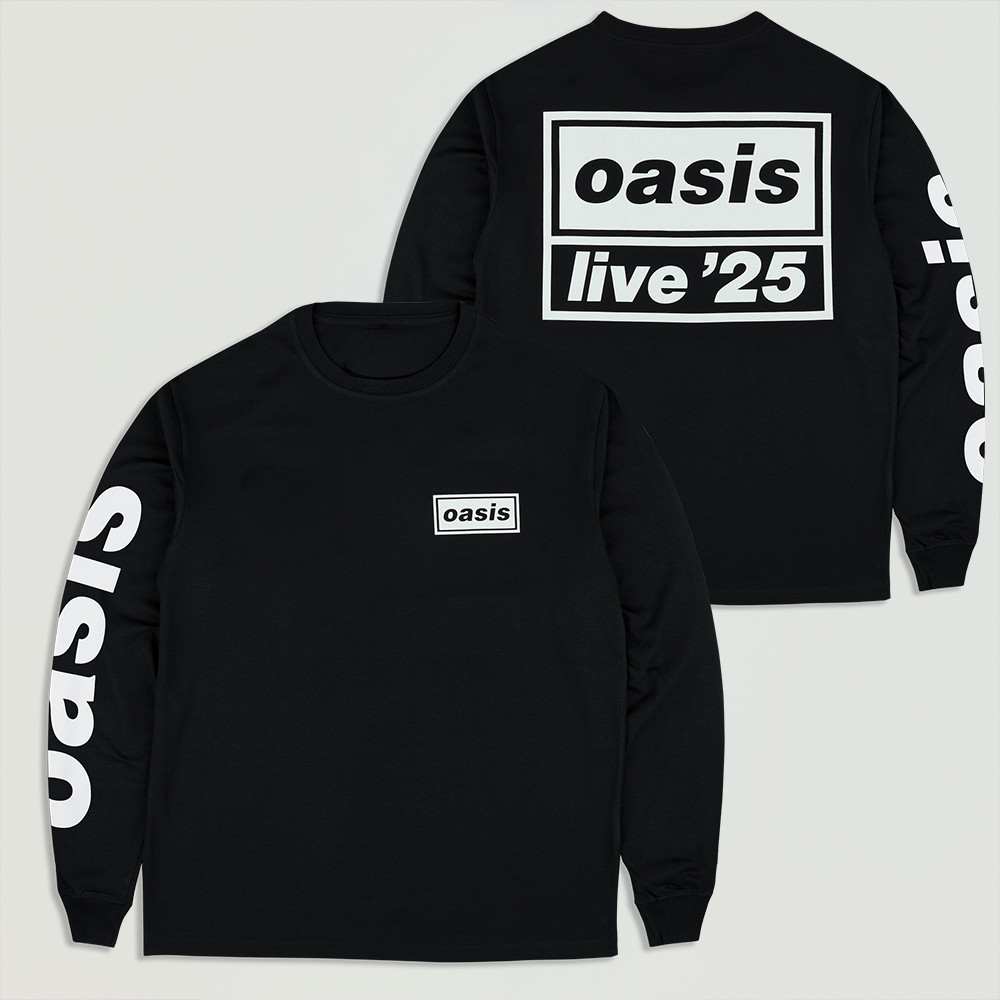 Oasis Live '25 Tour Logo Long Sleeve T-Shirt Black Classic Casual Merch Present For Men