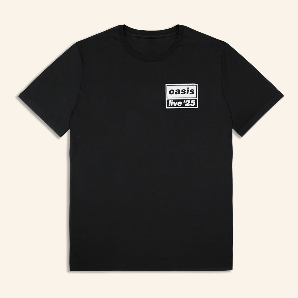 Oasis Merch 2025 Live 25 Distressed Tour Logo T-Shirt Black Gift Ideas For Friends
