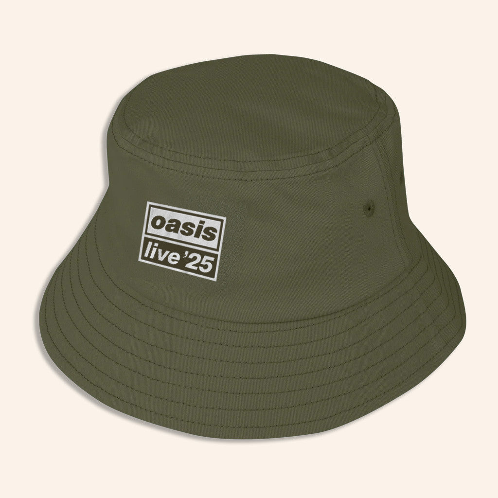 Oasis Merch 2025 Live 25 Printed Logo Bucket Hat Military Green Presents For Him