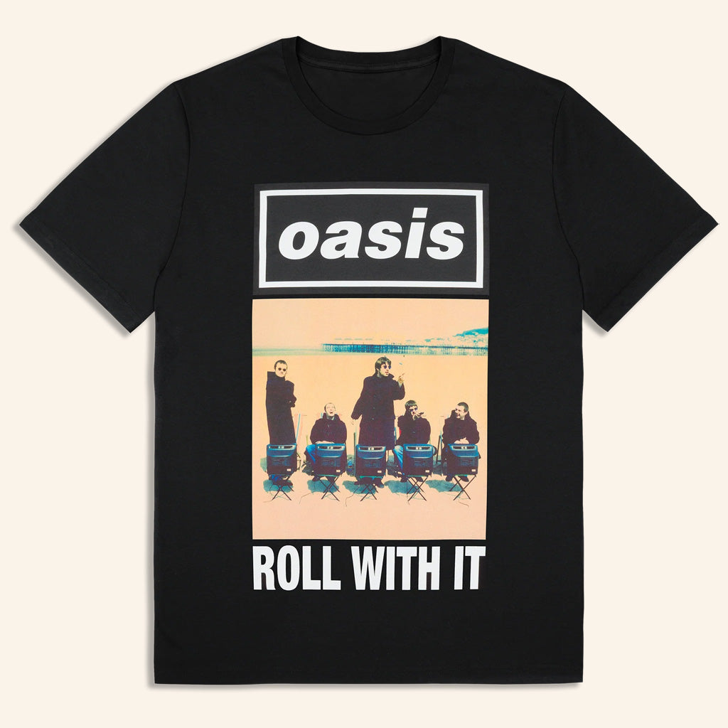 Oasis Merch 2025 Live 25 Roll With It Cover T-Shirt Black Best Gifts For Dad