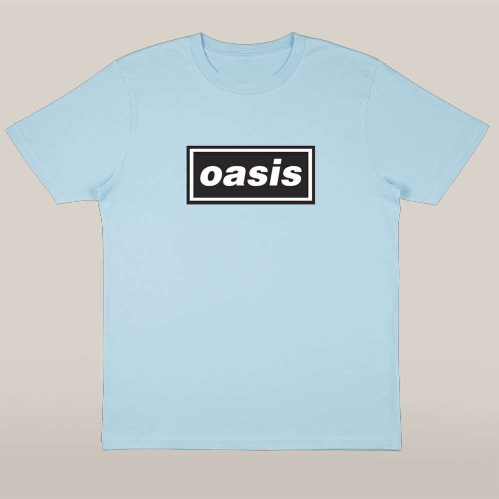 Oasis Merch Decca Logo T Shirt Sky Blue Gift For Him