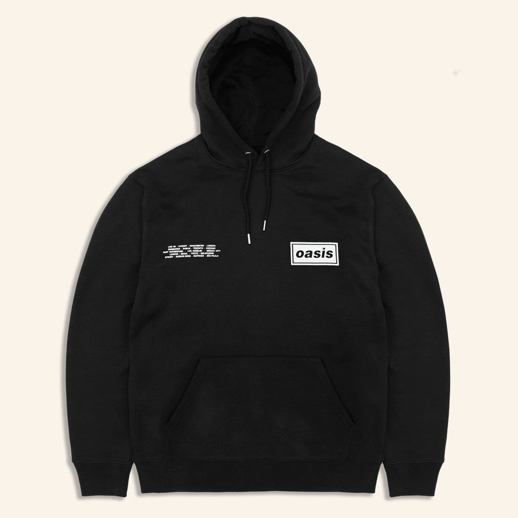 Oasis Merch Live 25 Tour Live 25 Global Cities Logo Hoodie Black Best Gifts For Him