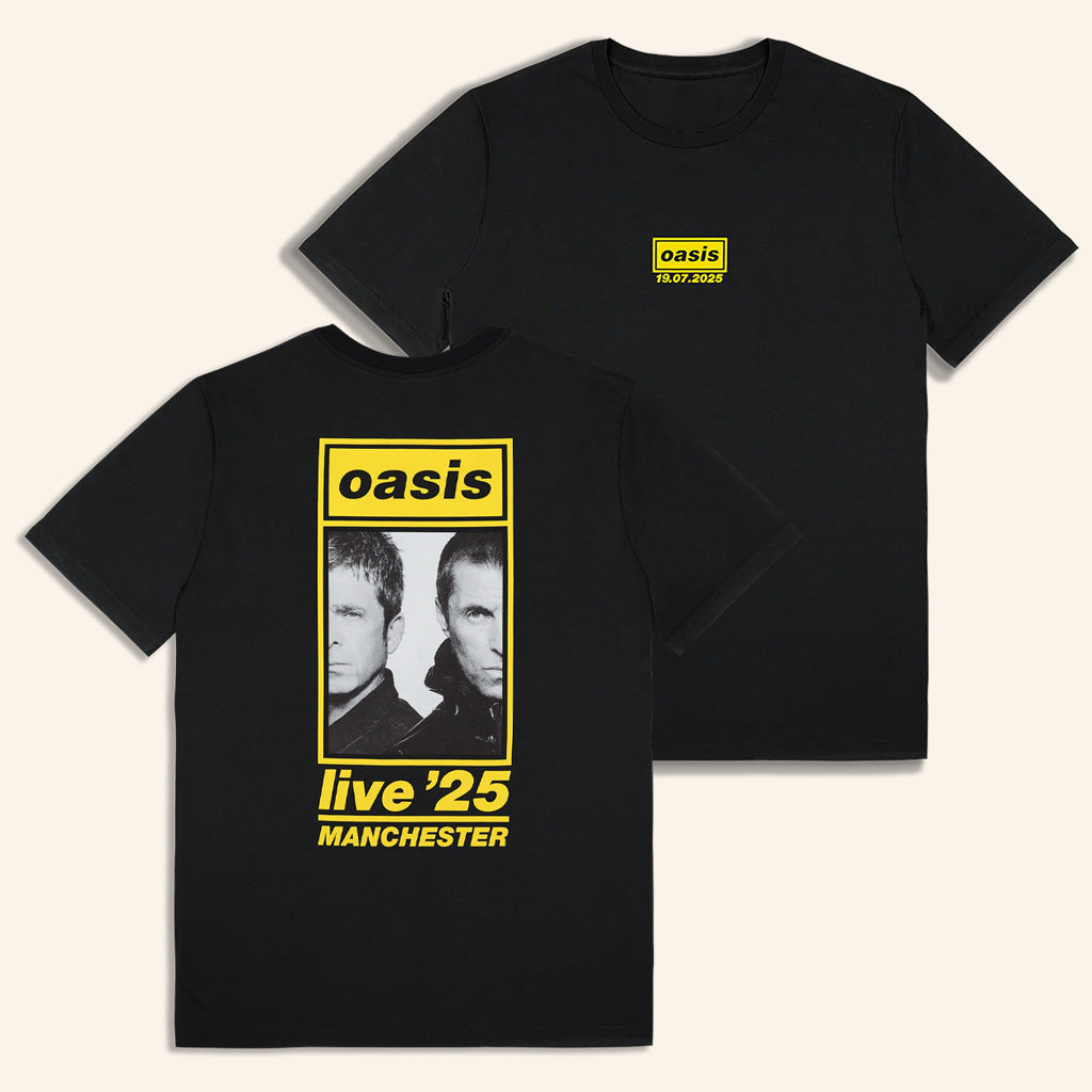 Oasis Merch Live 25 Tour Shirt 19 07 Live 25 Manchester Event T-Shirt Black Fan Apparel