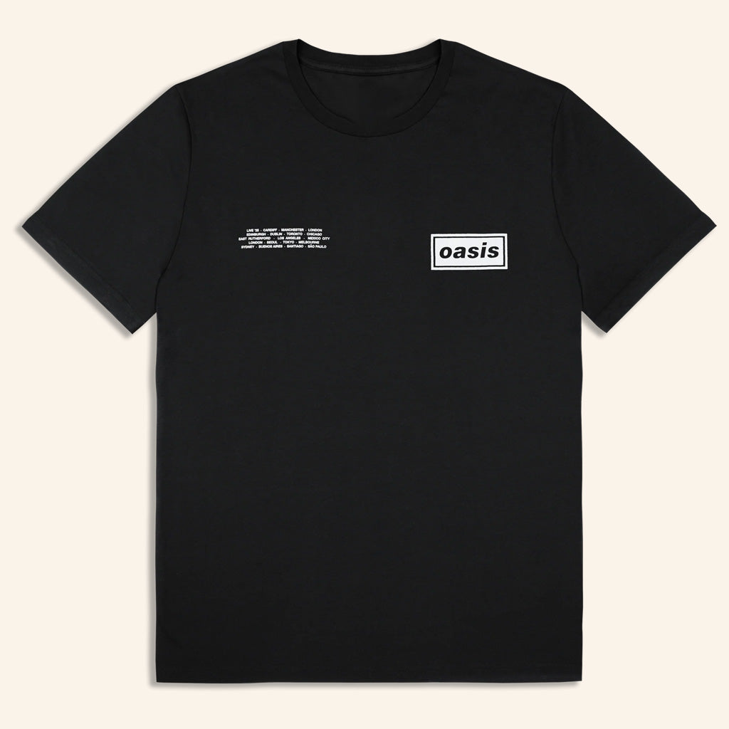 Oasis Merch Live 25 Tour Shirt Live 25 Global Cities Logo T-Shirt Black Gift Ideas For Husband